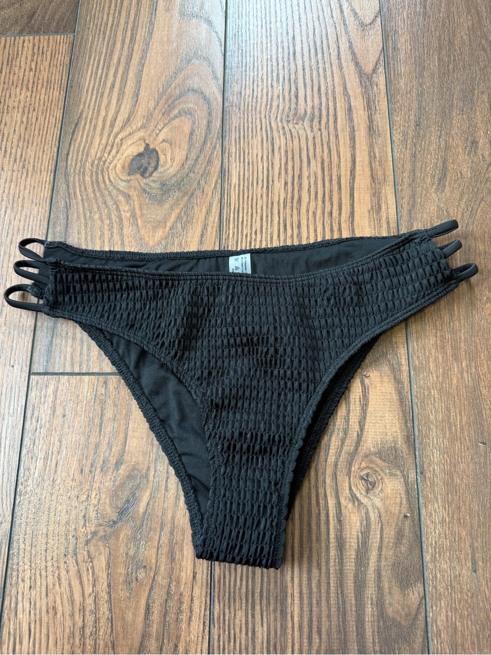 Black Textured Bikini Bottom with Double Side Straps
